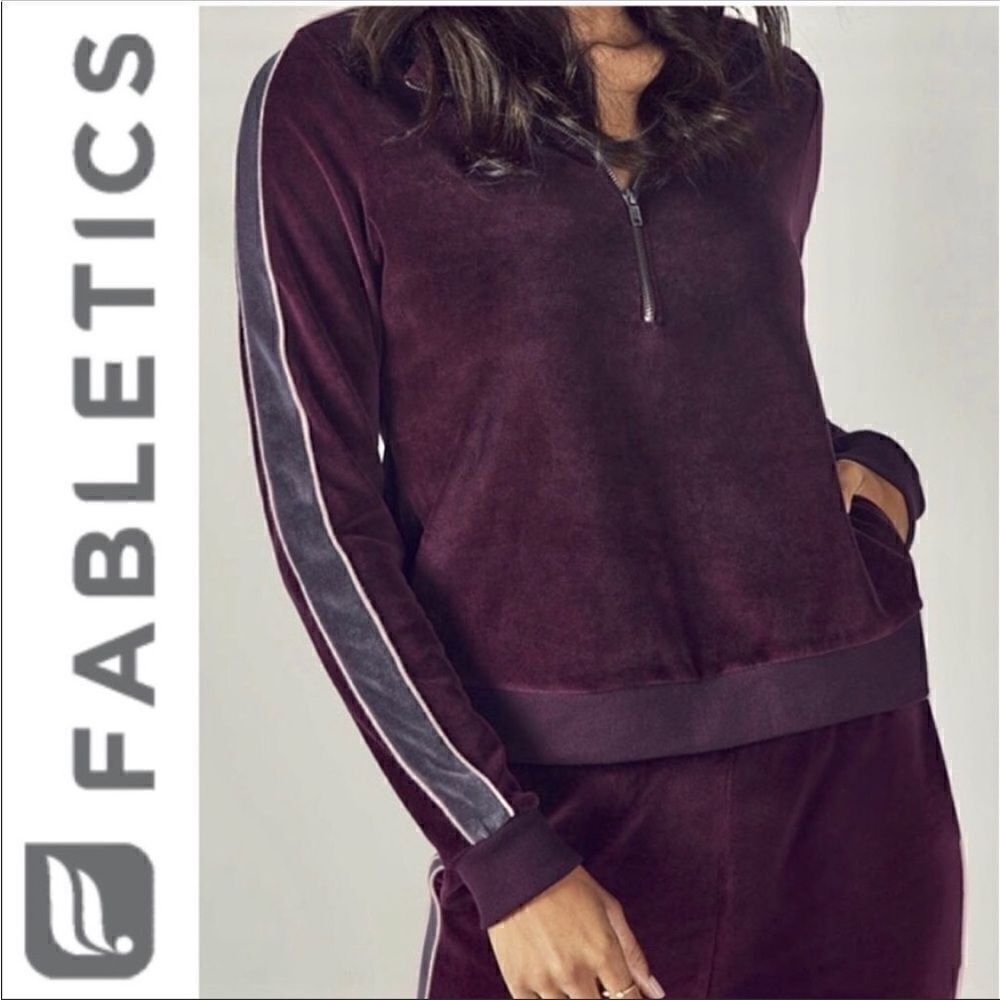 Fabletics Britt Purple Velour 1/4 Zip Top